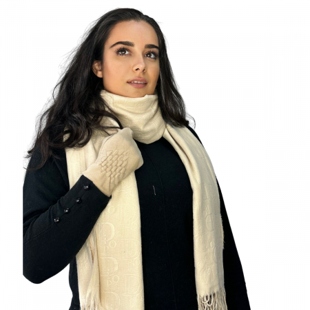 Cadoul perfect de Crăciun - set 2in1 cu manusi si esarfa pentru femei C-5755.02 crem [1]