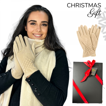 Cadoul perfect de Crăciun - set 2in1 cu manusi si esarfa pentru femei C-5755.02 crem [0]