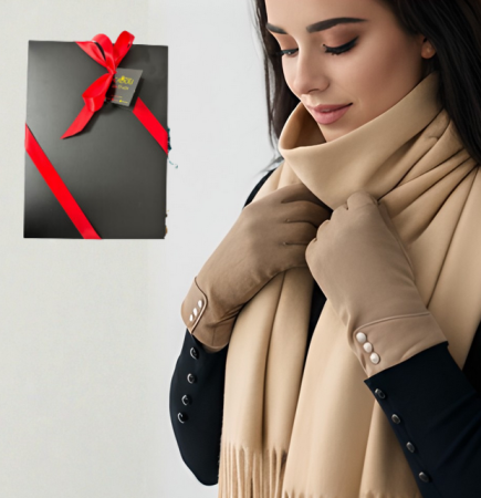 Pachete si seturi cadou femei - Cadoul perfect de Crăciun - set 2in1 cu manusi si esarfa pentru femei C-5755.02 crem
