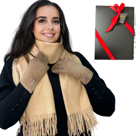 Cadoul perfect de Crăciun - set 2in1 cu manusi si esarfa pentru femei C-5755.02 crem [2]