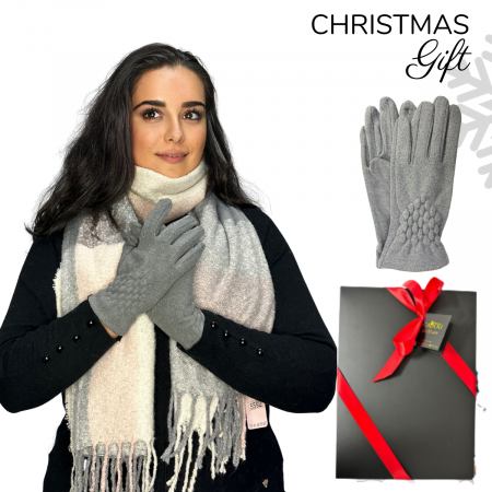 Cadoul perfect de Crăciun - set 2in1 cu manusi si esarfa pentru femei 5592 gri [0]