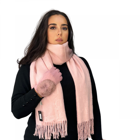 Cadoul perfect de Crăciun - set 2in1 cu manusi si esarfa pentru femei C-5755.03 roz [1]
