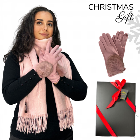 Cadoul perfect de Crăciun - set 2in1 cu manusi si esarfa pentru femei C-5755.03 roz [0]