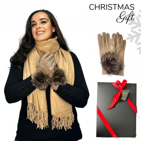 Cadoul perfect de Crăciun - set 2in1 cu manusi si esarfa pentru femei C-5755.04 maro [0]
