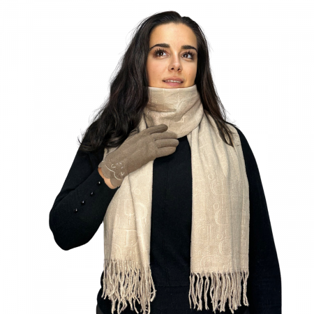 Cadoul perfect de Crăciun - set 2in1 cu manusi si esarfa pentru femei C-5755.05 maro [1]