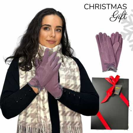 Cadoul perfect de Crăciun - set 2in1 cu manusi si esarfa pentru femei,S-2391.03 plamaniu [0]