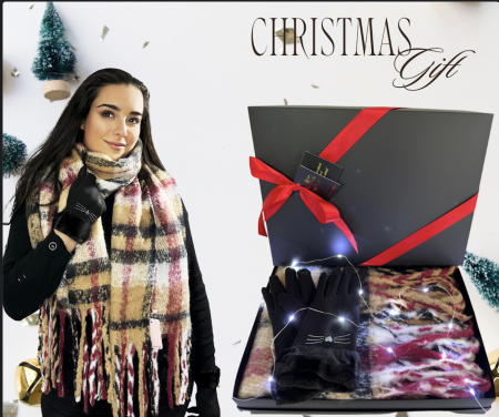 Cadoul perfect de Crăciun - Eșarfă groasa de damă din cashmere și mănuși  catifelate  asortate negru, 5070N [0]