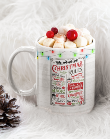 Cadouri aniversare - Cană personalizata Christmas Rules cu tematica de Craciun