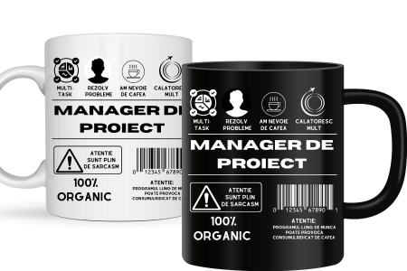Cadouri aniversare - Cana personalizata cu textul Manager de proiect  330ml