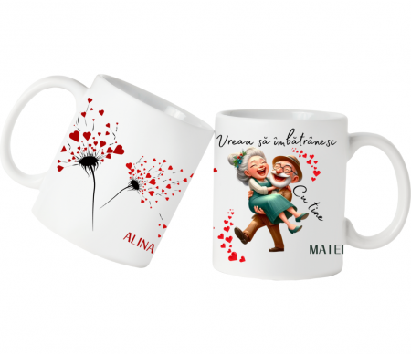 Cana personalizata pentru cuplu Vreau sa imbatranesc cu tine CFB1002 Cana personalizata pentru cuplu Vreau sa imbatranesc cu tine CFB1002