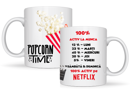 Cadouri aniversare - Cana personalizata Netflix Popcorn Time 3040W