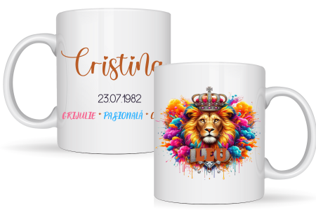 Cadouri aniversare - Cana zodiac LEU personalizata cu text poze sau mesaj LEU117