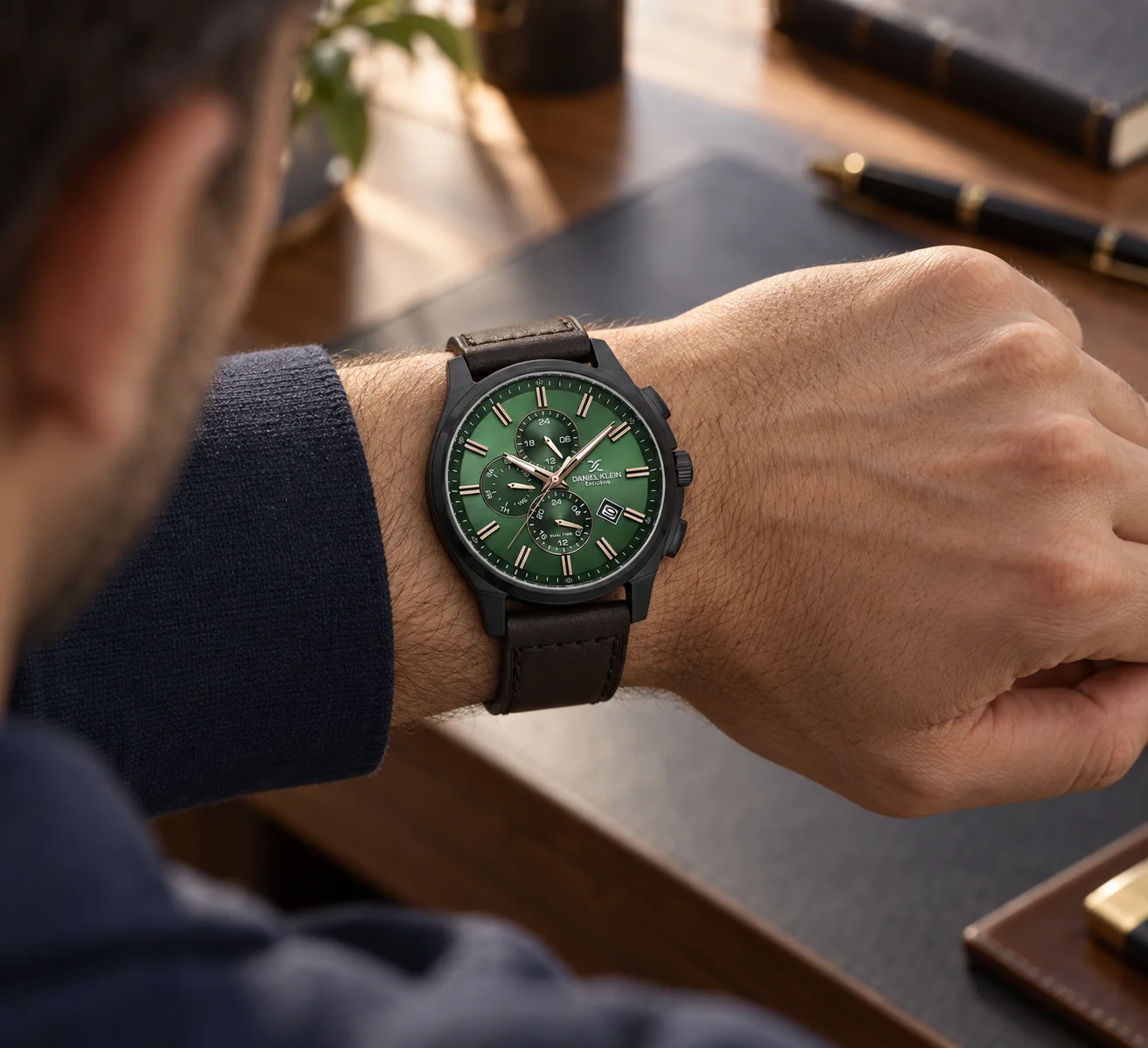 Ceas barbatesc Daniel Klein Exclusive DK.1.14349-6, cadran verde, curea maro [2]