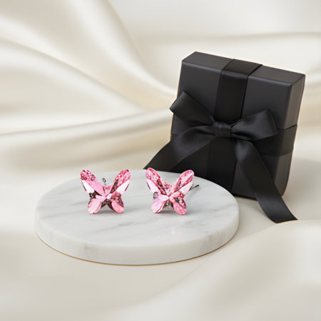 Cercei HAPPY rose cu cristale rose, placati cu aur 18k [2]