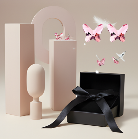 Cercei cu cristale - Cercei HAPPY rose cu cristale rose, placati cu aur 18k