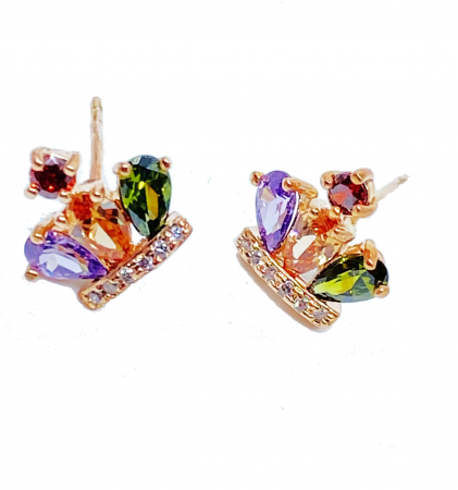 Cercei REGAL CROWN cu cristale multicolor, placati cu aur 18k [0]