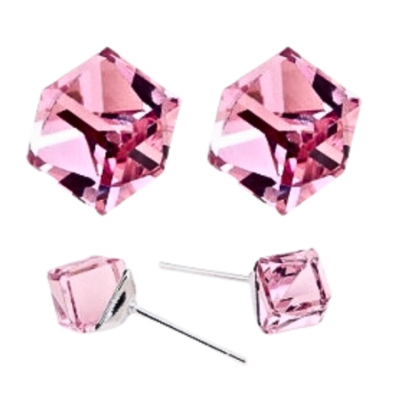 Cercei cu cristale - Cercei WATER CUBE rose cu cristale