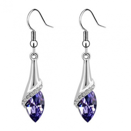 Cercei cu cristale - Cercei water drop violet inchis cu cristale, garantie 6 luni