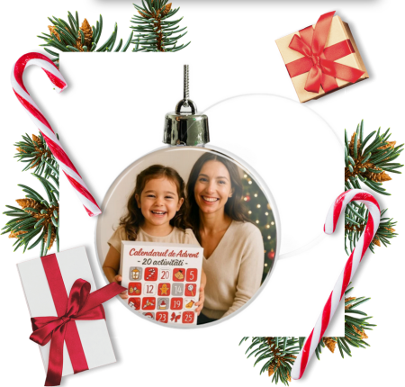 Cadouri sub 60 lei - Glob personalizat cu insertie foto fata-verso rotund pentru brad Ø7cm