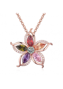 Valentine's Day - Colier lung Flower Beautifull multicolor  cu cristale, placat cu aur 18K