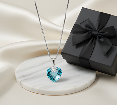 Colier BRIGHT LOVE bleo aquamarine cu elemente Swarovski, placat cu aur 18k [1]