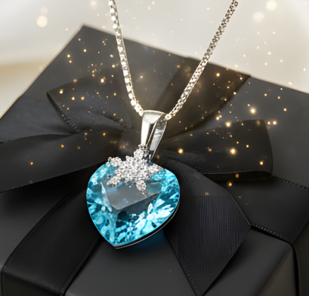 Seturi cu cristale - Colier BRIGHT LOVE bleo aquamarine cu elemente Swarovski, placat cu aur 18k
