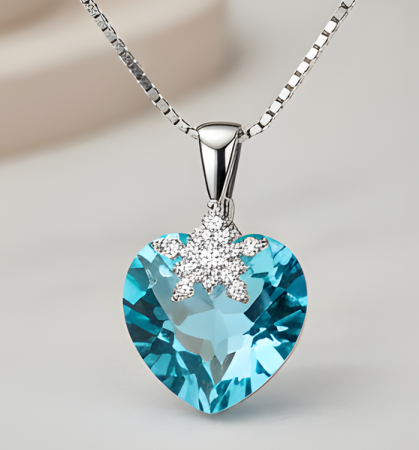 Colier BRIGHT LOVE bleo aquamarine cu elemente Swarovski, placat cu aur 18k [4]