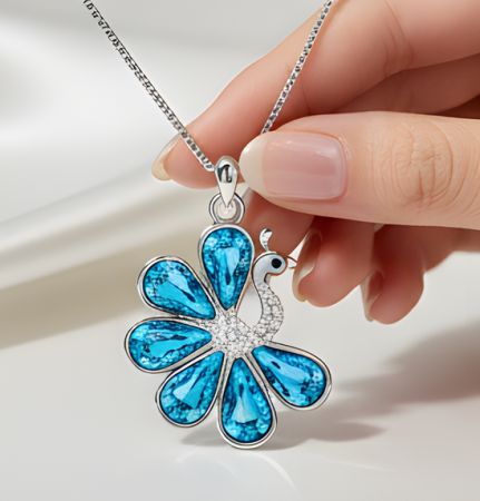 Colier delicate swan albastru Aquamarine cu cristale [4]