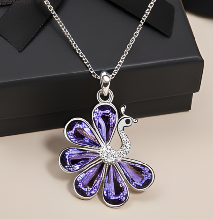 Colier delicate swan violet inchis cu cristale si placat cu aur [3]