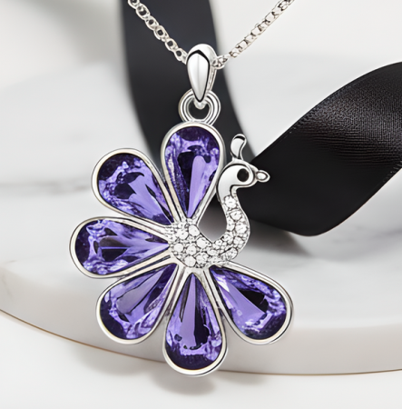 Colier delicate swan violet inchis cu cristale si placat cu aur [5]