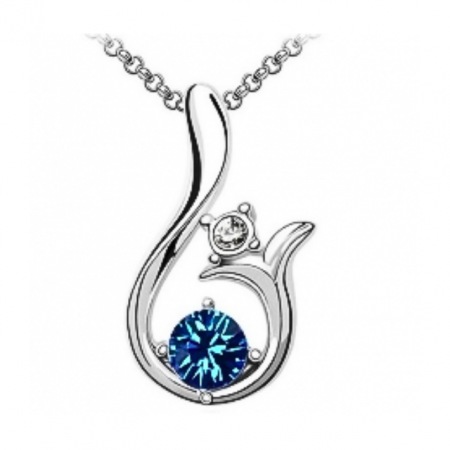 Coliere cu cristale - Colier Glamour Dream blue cu cristale, placat cu aur alb 18k