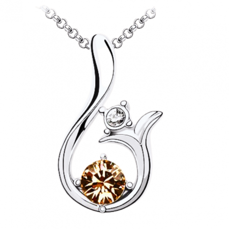 Coliere cu cristale - Colier Glamour Galben cu cristale, placat cu aur alb 18k