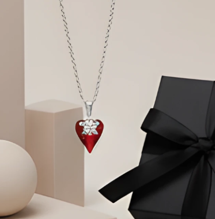 Seturi cu cristale - Colier  RED HEART cu cristale, placat cu aur 18k - Accesoriu Luxury al Iubirii