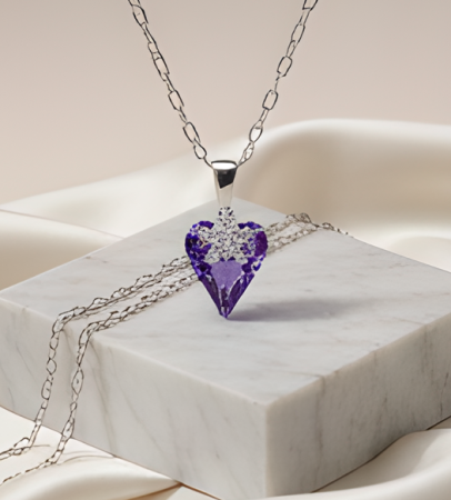 Seturi cu cristale - Colier  VIOLET HEART cu cristale, placat cu aur 18k - Accesoriu Luxury al Iubirii