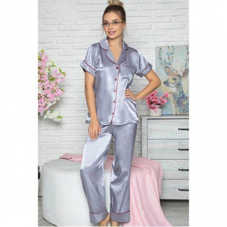 Compleu  2 piese, pijamale cu nasturi din satin gri, 43449 [1]