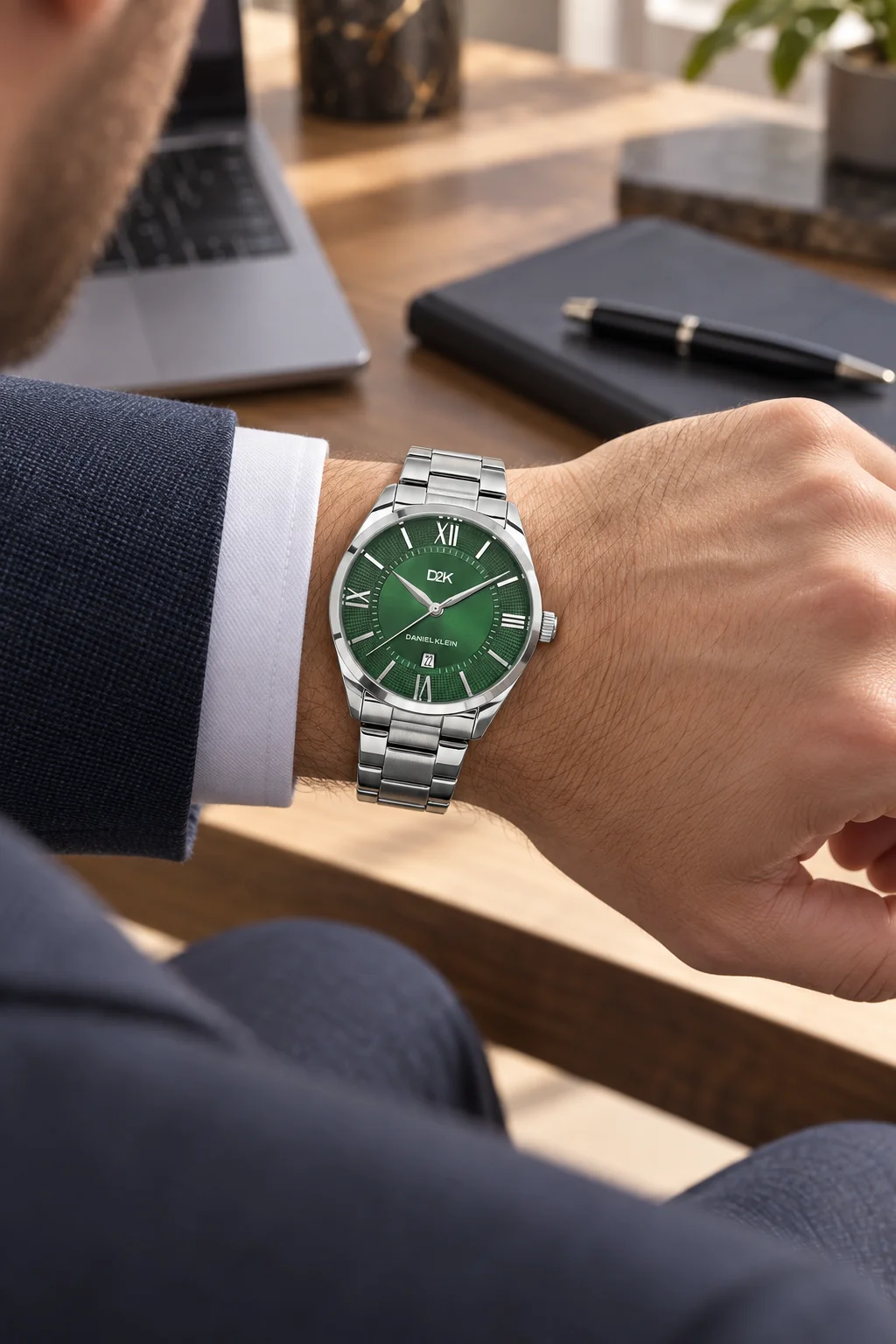 Daniel Klein D2K DK.6.14452-4 - Ceas barbatesc quartz argintiu cu cadran verde [2]