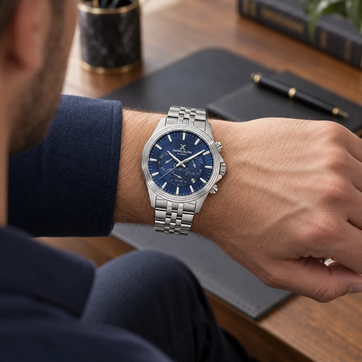 Daniel Klein Exclusive DK.1.14345-3 - Ceas barbatesc quartz argintiu [2]