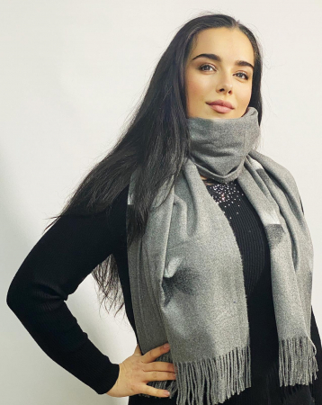 Eșarfă elegantă de damă, lână și vâscoză  70x190 cm, perfectă pentru sezonul toamna-iarnă, un cadou ideal, gri [0]
