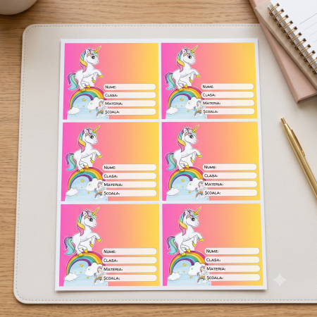 Scoli & Gradinite - Etichete Școlare cu Nume Unicorn– Stickere Autoadezive pentru Copii ❤️ E-Cadou.com - e-CADOU