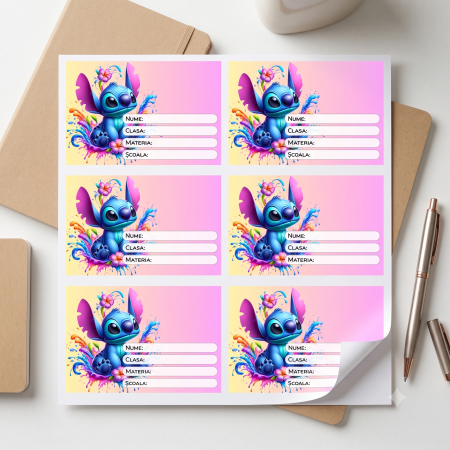 Scoli & Gradinite - Etichete Școlare cu Nume Stitch– Stickere Autoadezive pentru Copii ❤️ E-Cadou.com - e-CADOU