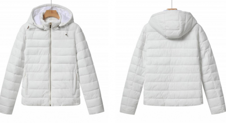 Geaca cu gluga, vatelina si aspect matlasat GloStory, alb [1]