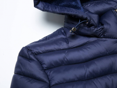 Geaca lunga cu gluga, marime S-2XL, cu vatelina si aspect matlasat GloStory, bleomarin [4]