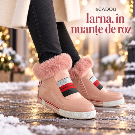 Ghete, botine si cizme - Ghete captusite de dama cu talpa joasa si blanita, piersica