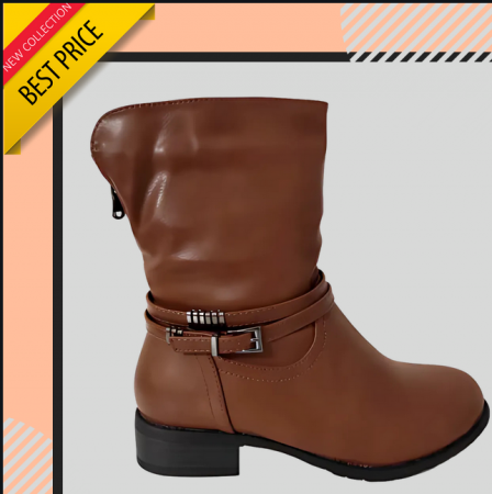 Fashion - Ghete imblanite de dama cu toc jos, maro
