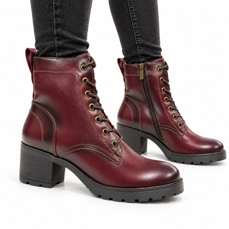 Ghete vatuite de dama cu toc 6cm, culoare bordo, cu fermoar si snur [6]