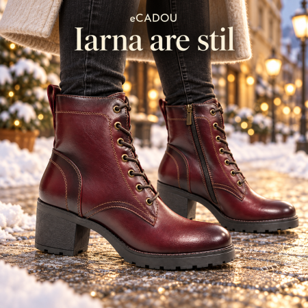 Ghete vatuite de dama cu toc 6cm, culoare bordo, cu fermoar si snur [5]