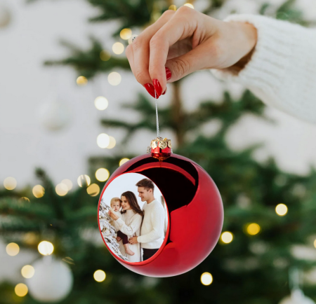 Glob rosu pentru brad  personalizat cu poza Ø 6cm [1]