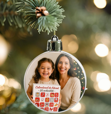 Glob personalizat cu insertie foto fata-verso rotund pentru brad Ø7cm [3]