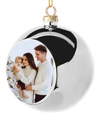 Glob argintiu pentru brad  personalizat cu poza Ø 6cm [2]