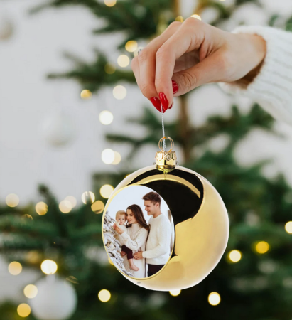 Glob auriu pentru brad  personalizat cu poza Ø 6cm [1]